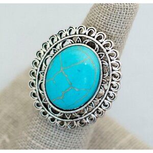 Size 8 blue oval vintage adjustable ring (C6)